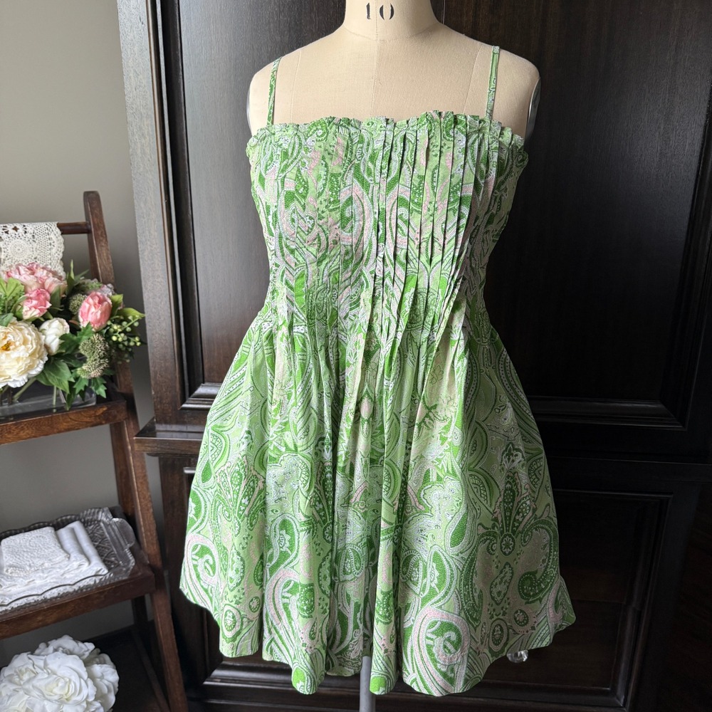 Love The Label Sundress Cotton Paisley Smocked Sleeveless Green‎ Size M Boho